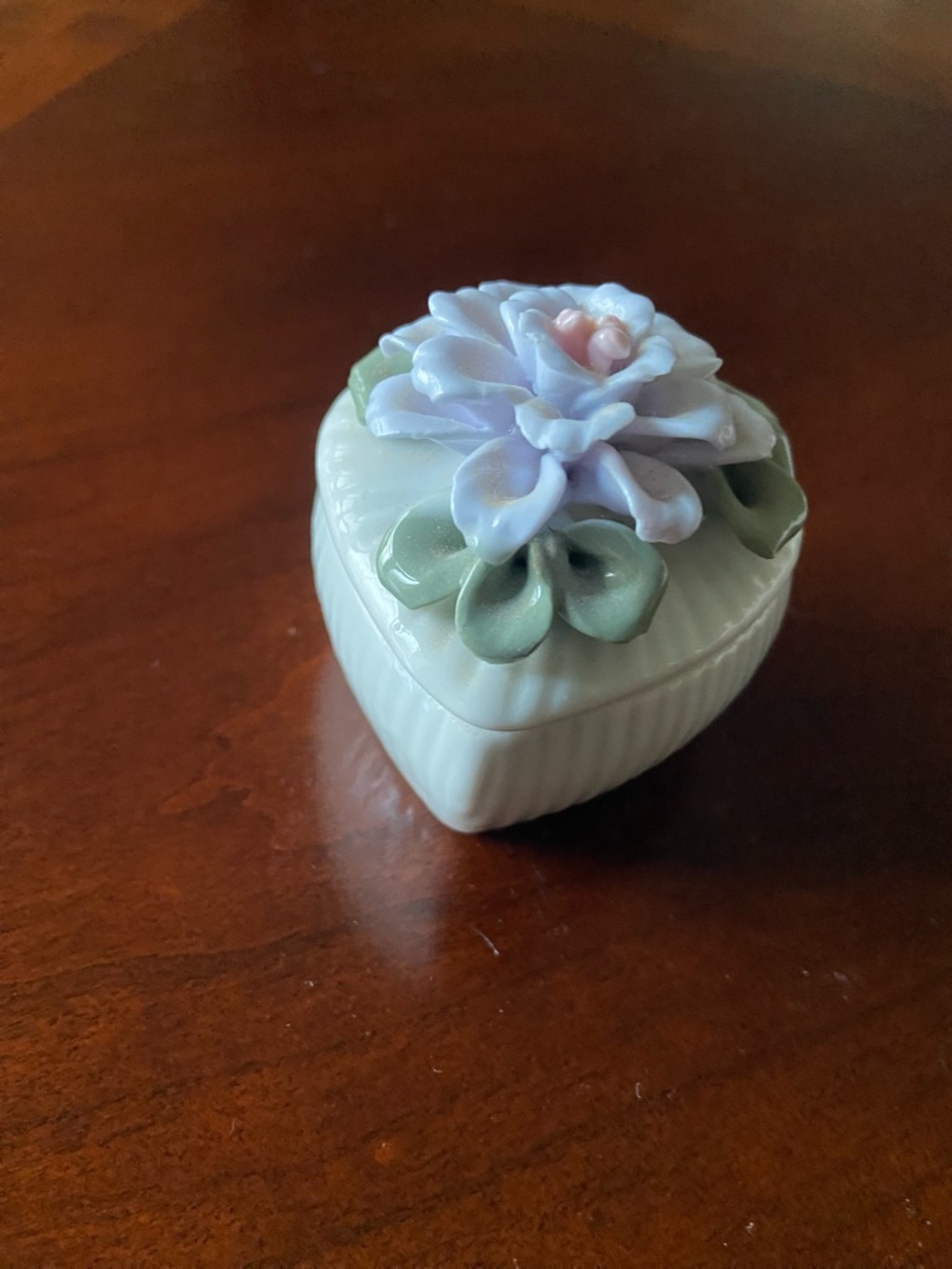Porcelain Heart Trinket Box with Lavender Floral Lid